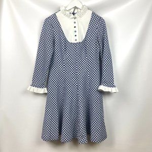 VTG 60s Navy Polka Dot Long Sleeve Dress